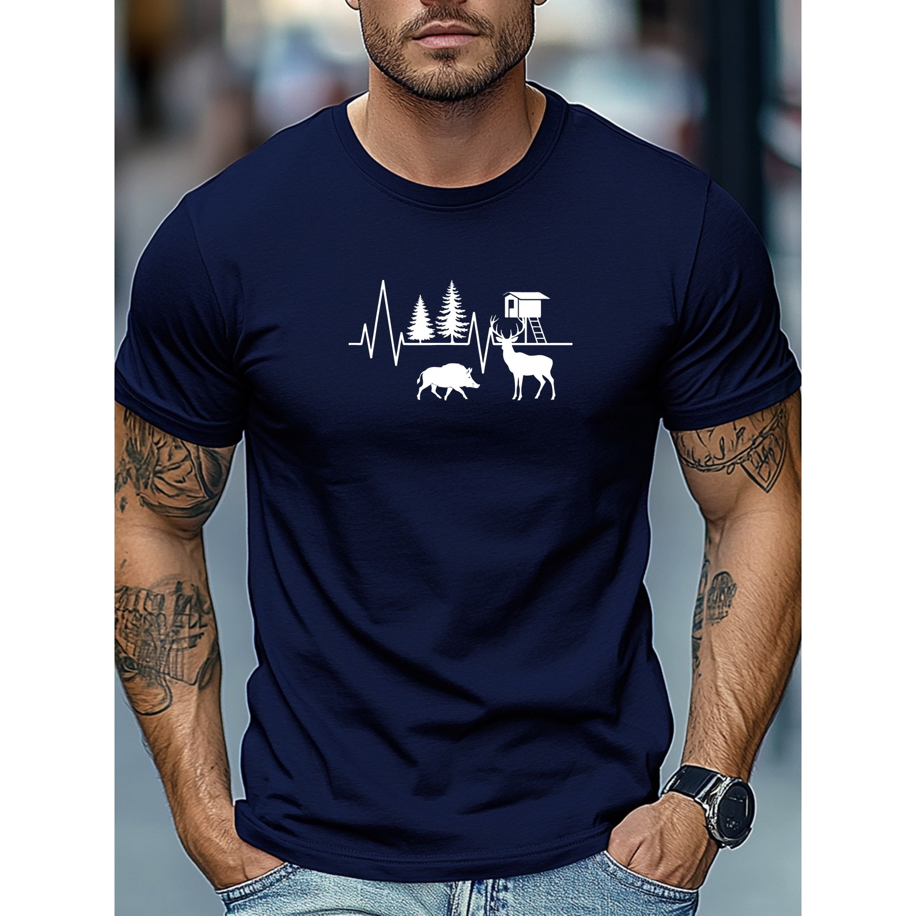 Outdoor Hunting Graphic Tees - تي شيرت رجالي قطني برقبة دائرية