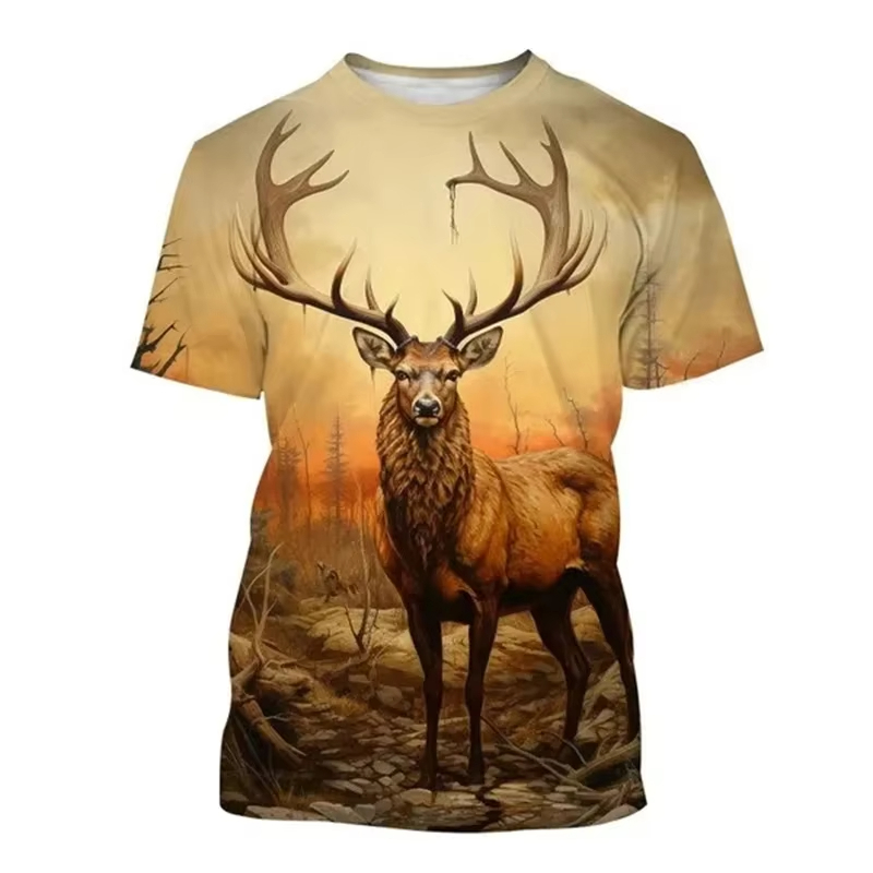 Deer 3D Printing T-shirt Funny - مراجعة Outdoor Hunting Graphic Tees وسعره